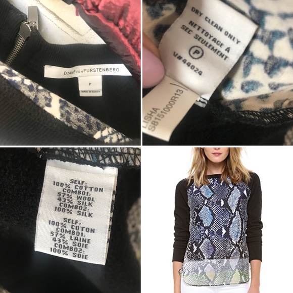 DVF Lisha Sweatshirt Python Mixed Media Top - Picture 4 of 8